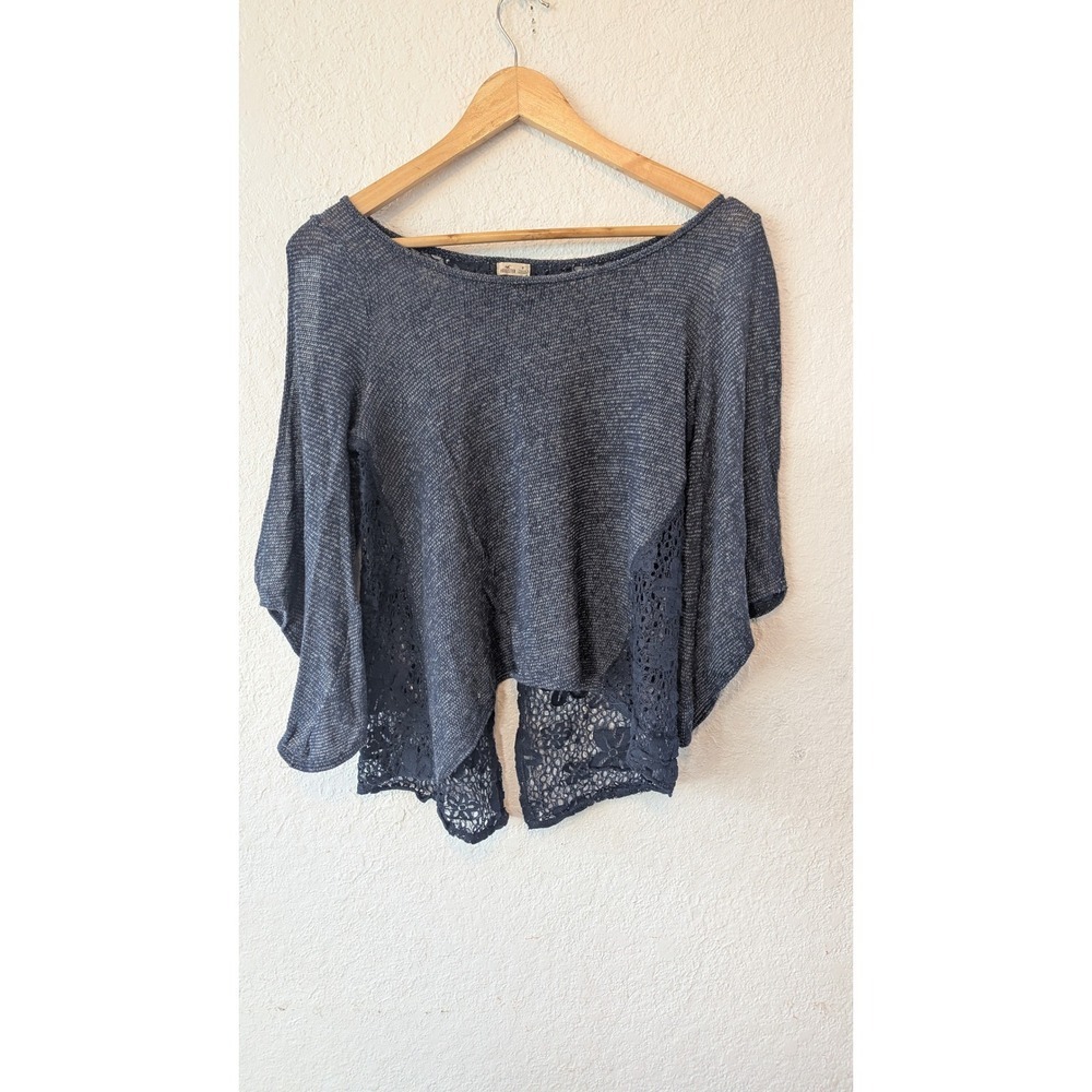 Boho Hollister Lace Trim Knit Top Women's with Open Back butterfly/open sleeve